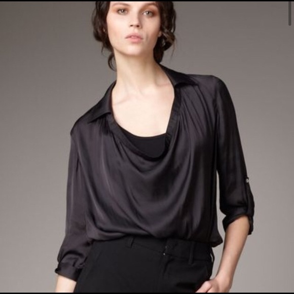 Eileen Fisher Tops - Eileen Fisher Cowl Drape Neck Roll up Blouse Crepe